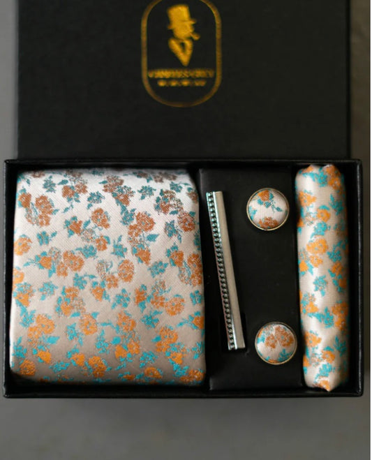 Charles Grey Orange Floral Tie Set