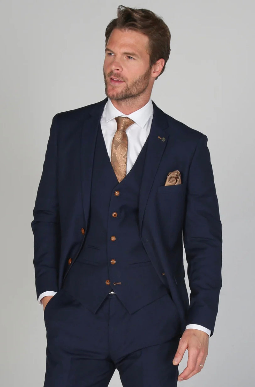 Mayfair Navy Textured Three Piece Suit