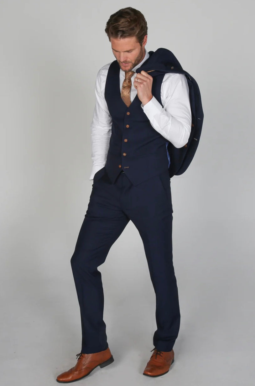 Mayfair Navy Textured Three Piece Suit